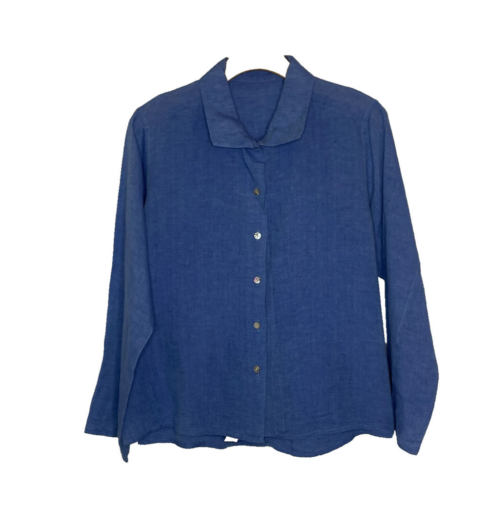 Women's Small Jill McGowan 100% Linen Blue Button Down Shirt